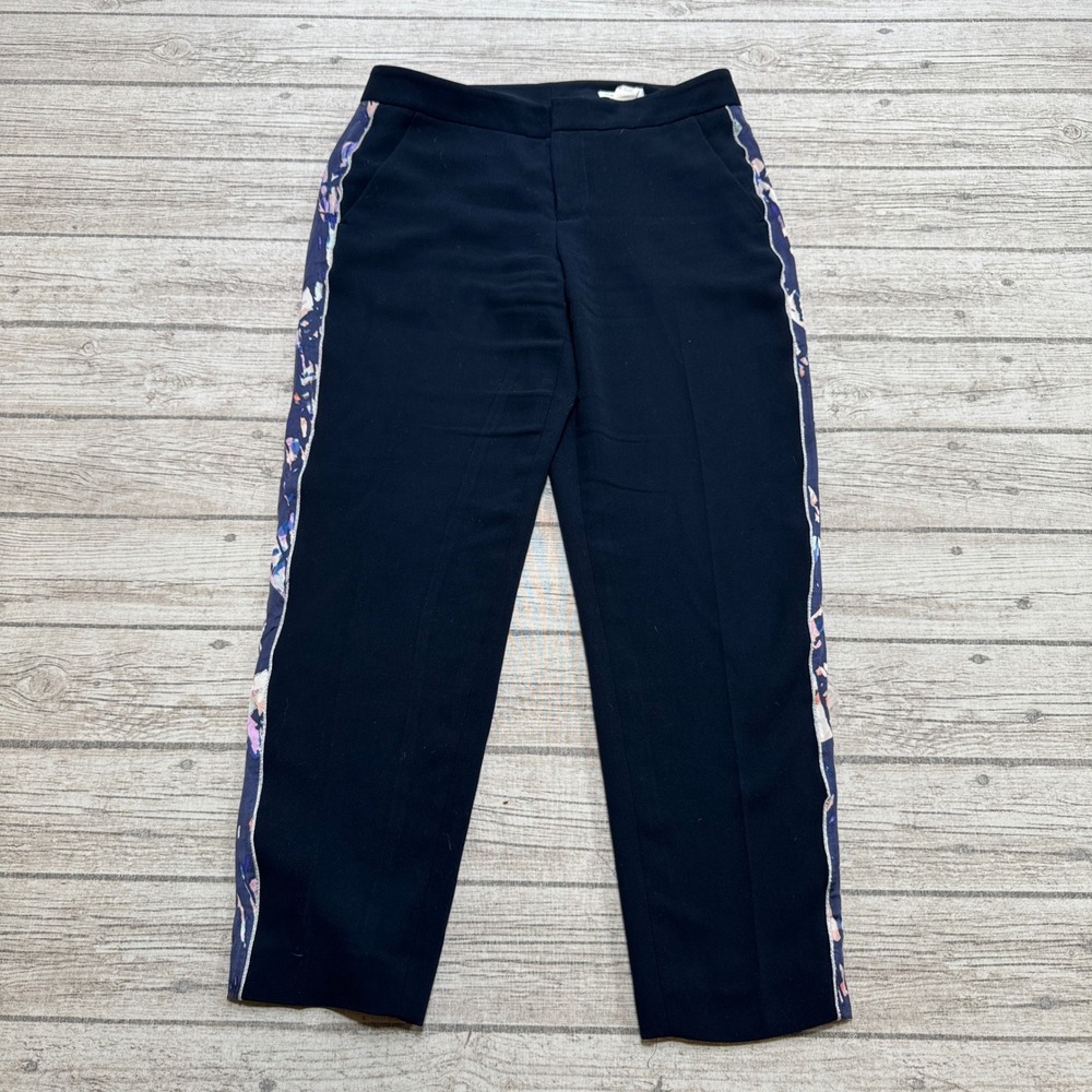 Vintage Club Monaco Dress Pants Women's 4 Navy Blue Floral Silk Stripe Tapered